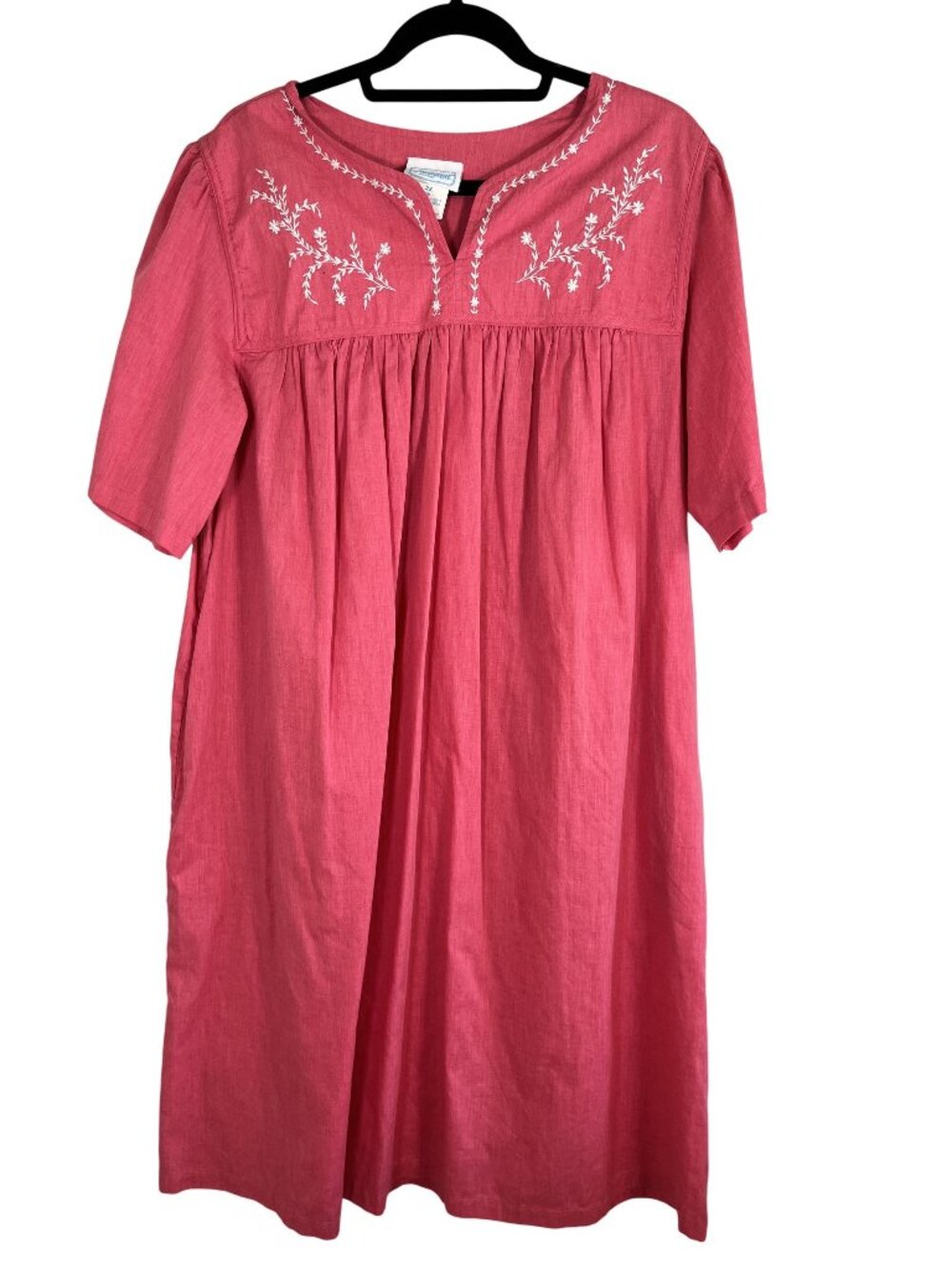 Vintage Floral Embroidered Dress Pink 2X Boho Indie Festival Hippie Muumuu Artsy